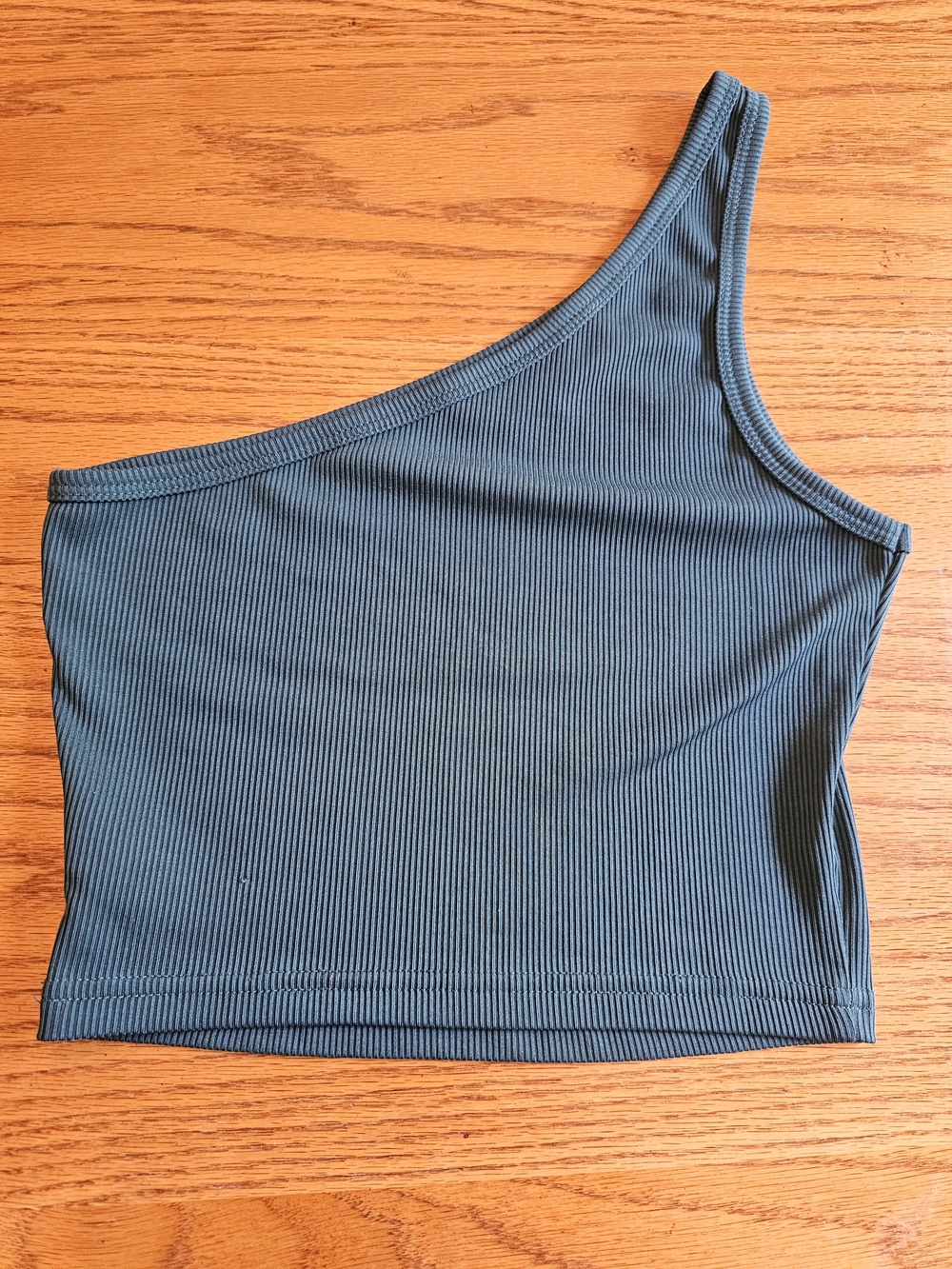 One-Shoulder Ribbed Crop Tank Top - Turquoise